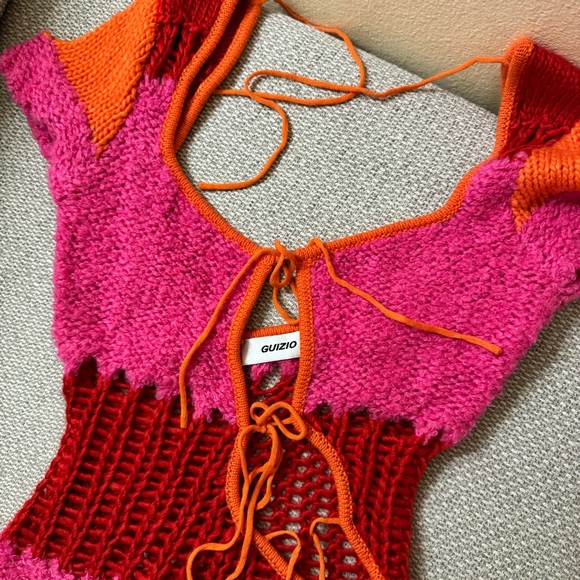 Danielle Guizio Red, Orange and Pink Knit Crochet Mini Dress - Picture 7 of 7
